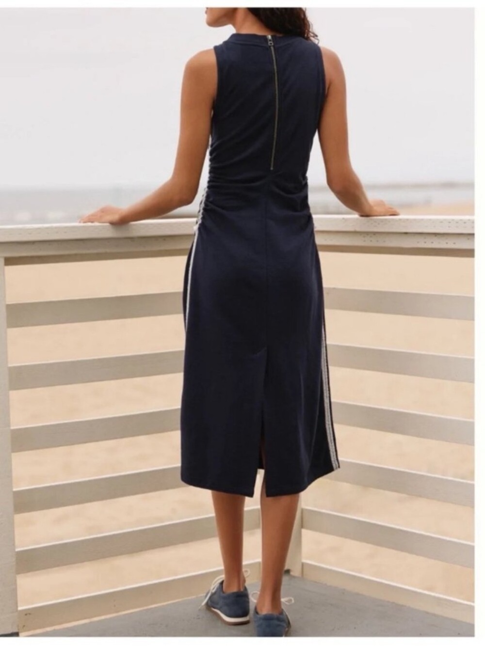 Anthropologie Like NEW Sleeveless Navy Floral Embroidered Midi Dress - Picture 2 of 13